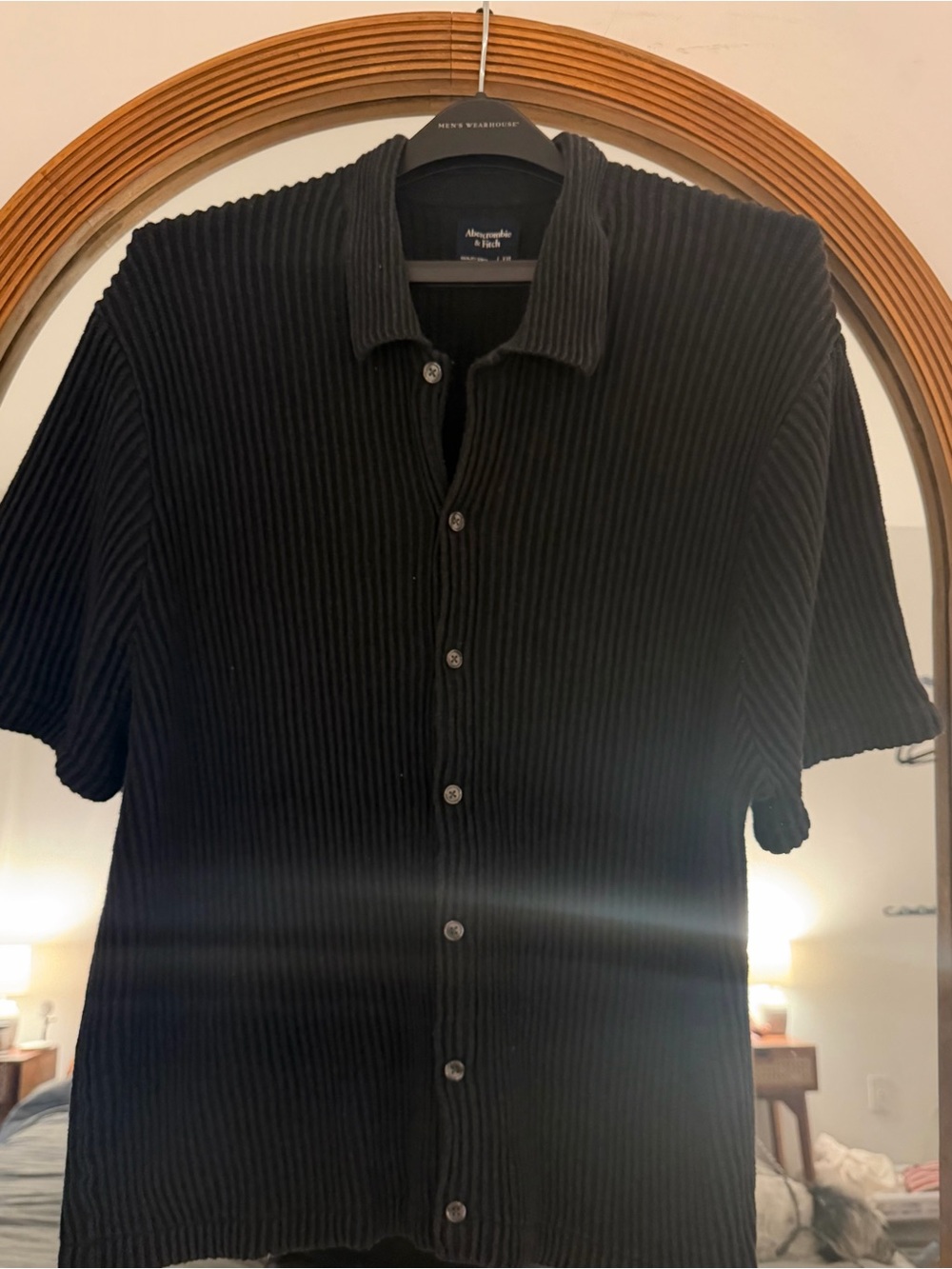 Abercrombie & Fitch Black Ribbed Short-Sleeve Button-Down Shirt